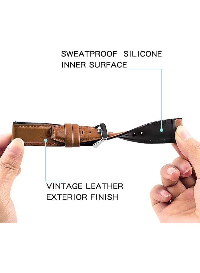 22mm Genuine Leather Replacement Watch Band Compatible with Samsung Watch, Huawei Watch 3, Gear S3, Huawei Watch 3/3 Pro/GT2 (46mm)/GT2 Pro/GT2e - Brown - Image 3