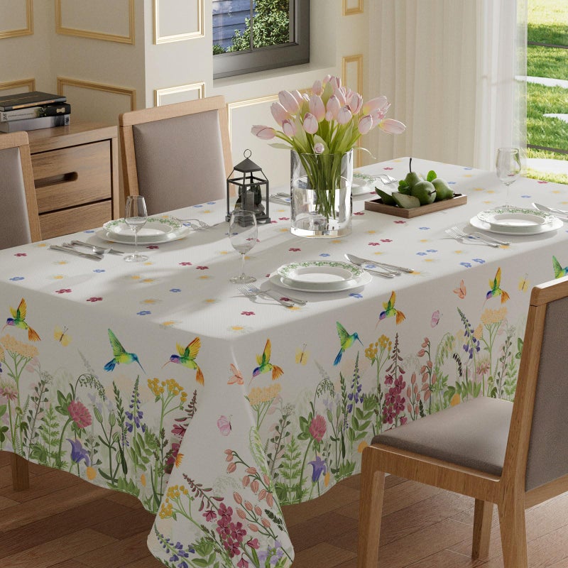 XCHI Wildflowers Daisy Hummingbirds Spring Tablecloth Rectangle Summer Table Cloth Washable Table Covers for Indoor Dining Home Party Decorations 60x84 Inch - Image 1