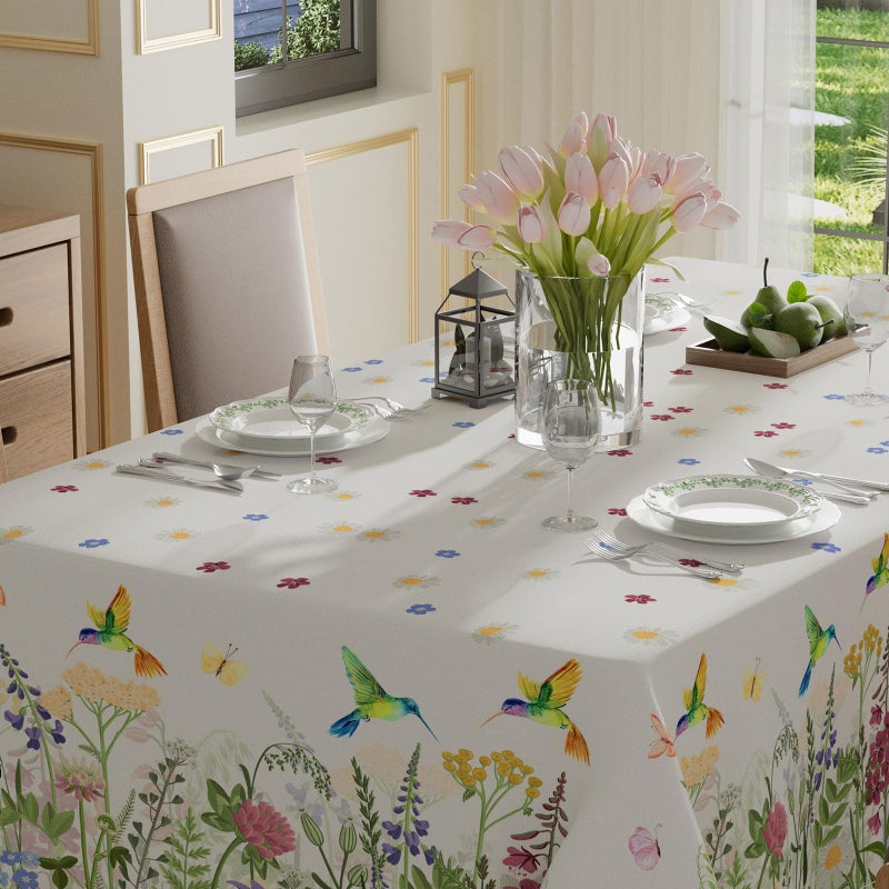 XCHI Wildflowers Daisy Hummingbirds Spring Tablecloth Rectangle Summer Table Cloth Washable Table Covers for Indoor Dining Home Party Decorations 60x84 Inch - Image 3