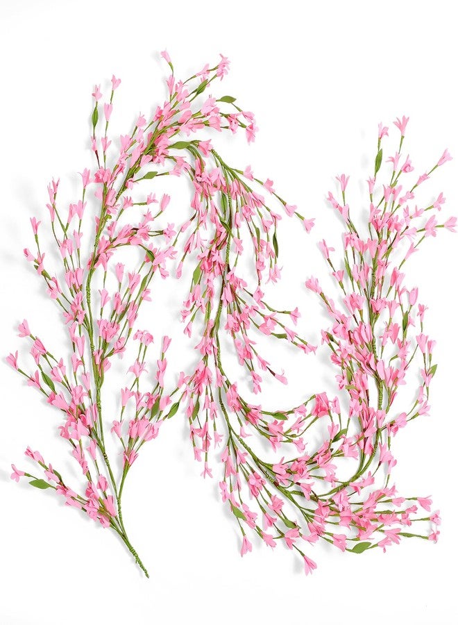 Canlierr 1 Pack 71 Inch Artificial Forsythia Branches Faux Flower Vine Garland Forsythia Flower Wreath Hanging Floral DIY Decoration for Front Door Window Wall Home Indoor Wedding Decor (Pink) - Image 1