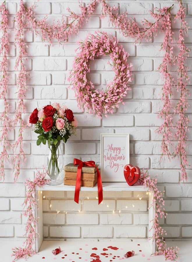 Canlierr 1 Pack 71 Inch Artificial Forsythia Branches Faux Flower Vine Garland Forsythia Flower Wreath Hanging Floral DIY Decoration for Front Door Window Wall Home Indoor Wedding Decor (Pink) - Image 4
