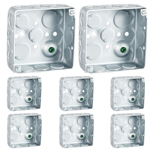 Copkim Metal Electrical Junction Box Deep Square Electrical Box Silver Galvanized Steel Drawn Construction (4 x 4 x 1-1/2 Inch,Classic,8 Pcs) - Image 1