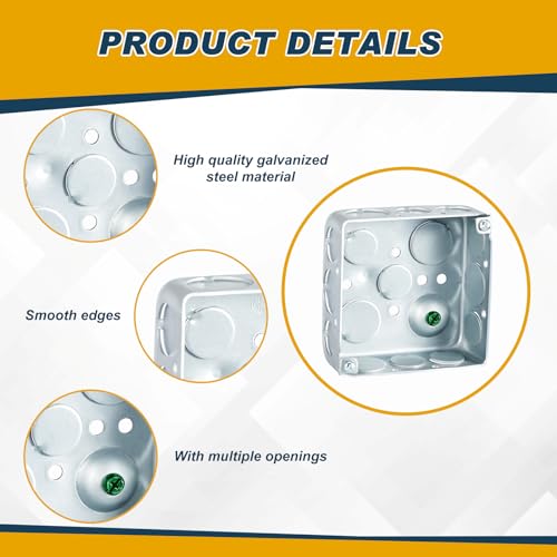 Copkim Metal Electrical Junction Box Deep Square Electrical Box Silver Galvanized Steel Drawn Construction (4 x 4 x 1-1/2 Inch,Classic,8 Pcs) - Image 3