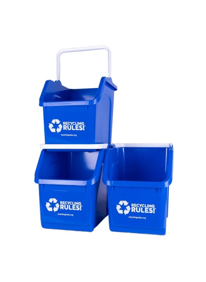 Generic - 3 Pack Of Bins Blue Stackable Recycling Bin Container With Handle 6 Gallon - Image 1