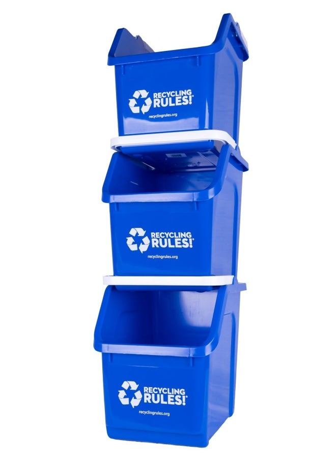 Generic - 3 Pack Of Bins Blue Stackable Recycling Bin Container With Handle 6 Gallon - Image 1
