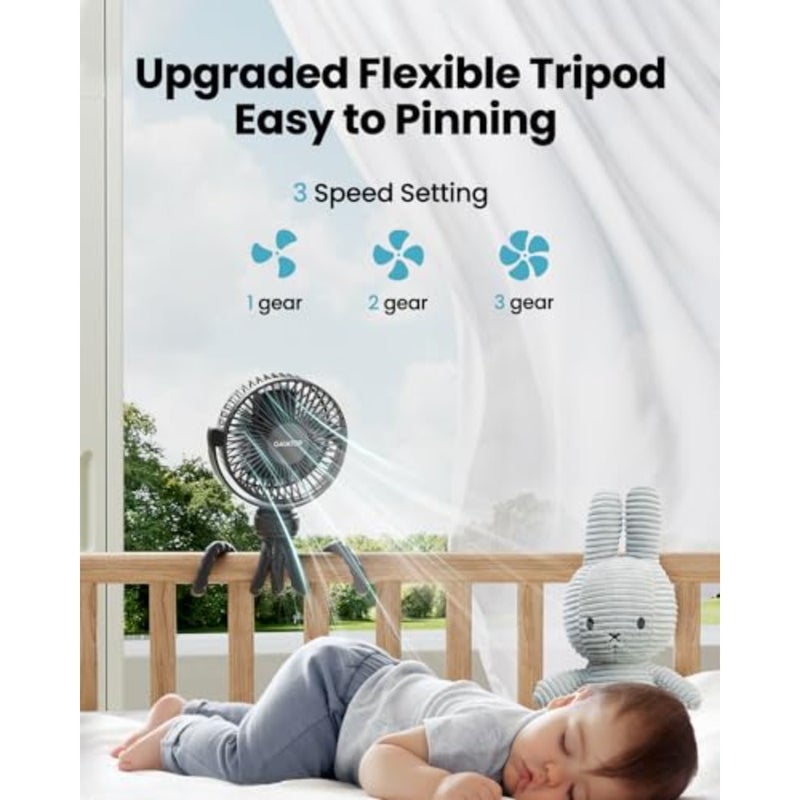 Mini Portable Stroller Fan, Battery Operated Small Clip on, Detachable 3 Speed Rechargeable, 360° Rotate Flexible Tripod Better Cooling for Car Seat Crib Treadmill Travel - Image 3