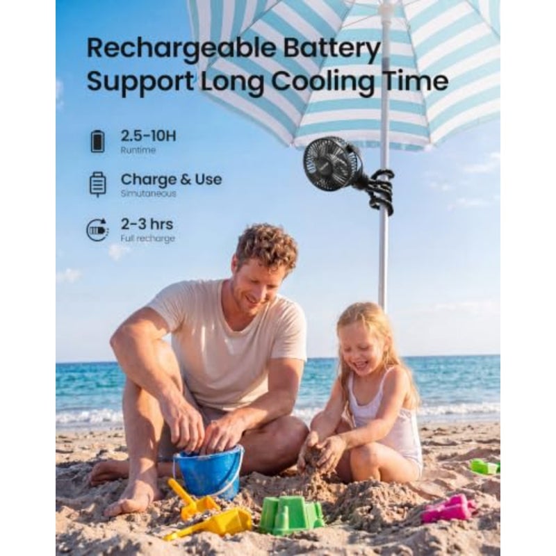 Mini Portable Stroller Fan, Battery Operated Small Clip on, Detachable 3 Speed Rechargeable, 360° Rotate Flexible Tripod Better Cooling for Car Seat Crib Treadmill Travel - Image 5
