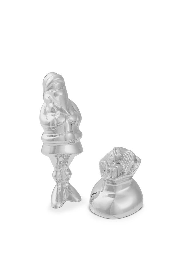 Nambé Holiday Collection Mini Santa Figurine with Gift Bag - Festive Christmas Decoration, Sculpted Alloy Collectible for Mantel or Tabletop Display, Seasonal Accent Capturing Joy of Gift-Giving
