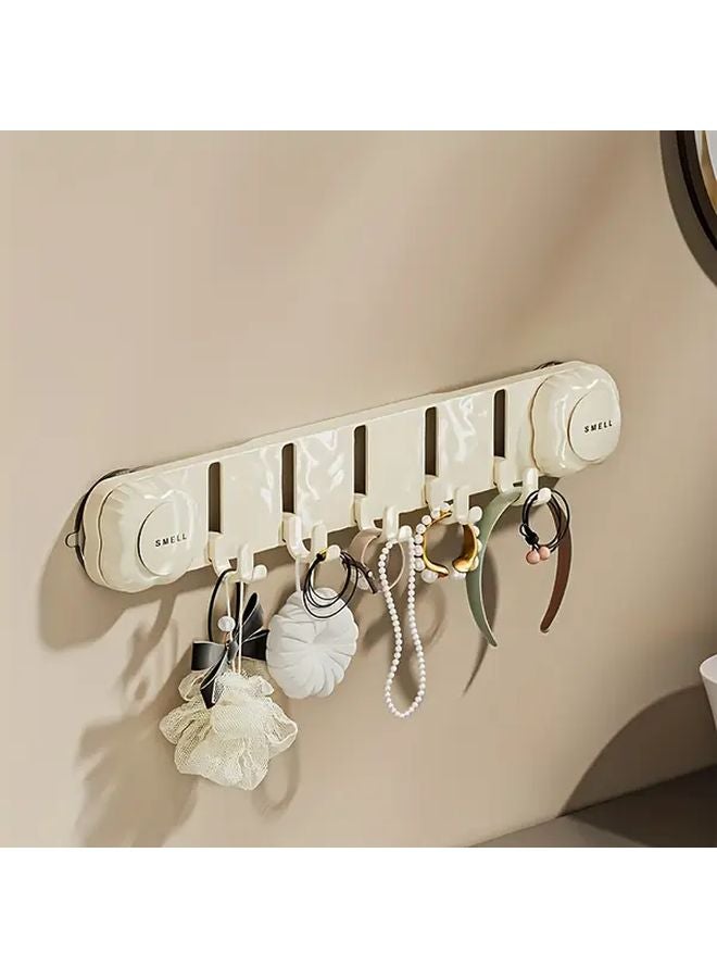 Cream White Rotatable Suction Cup Hook Wall Mounted Bathroom Organizer For Towels - Image 1