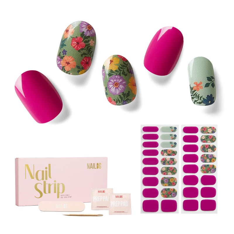 Nailog Semi Cured Gel Nail Strips 34 pcs| Long Lasting Nail Polish Sticker Wraps with Glossy Gel Finish, Retro Jungle - Image 1