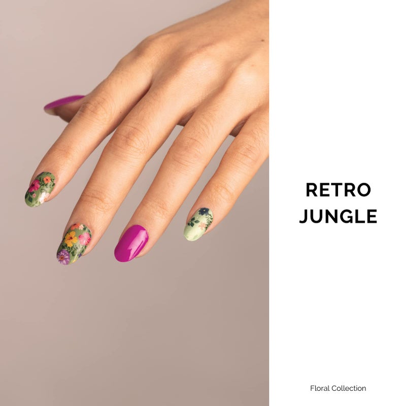 Nailog Semi Cured Gel Nail Strips 34 pcs| Long Lasting Nail Polish Sticker Wraps with Glossy Gel Finish, Retro Jungle - Image 2