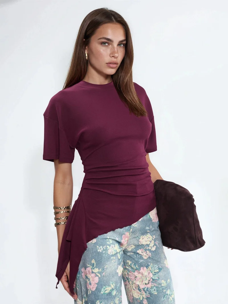 بوسيم BUSEM Oversized Crew Neck Drape Blouse