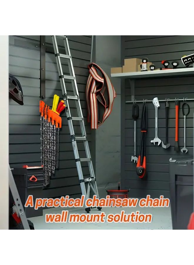 Orange Heavy Duty Wall Mounted Garage Storage Rack With 5 Hook Chain Holder Tool Organizer Shelf - Image 5