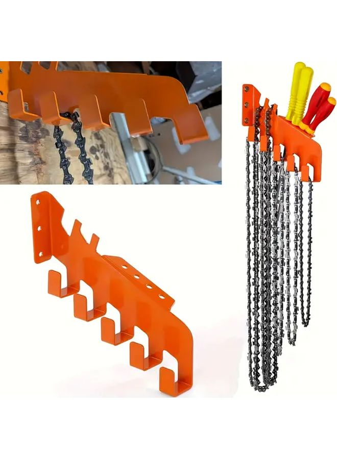 Orange Heavy Duty Wall Mounted Garage Storage Rack With 5 Hook Chain Holder Tool Organizer Shelf - Image 2