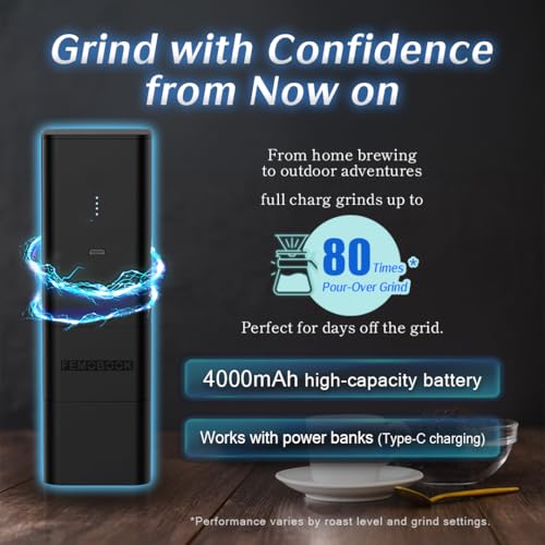 Femobook-A2 Portable Electric Coffee Grinder, Cordless Burr Grinder USB Rechargeable Coffee Grinder Magnetic Grounds Cup Travel & Home Brewing, Black - Image 3