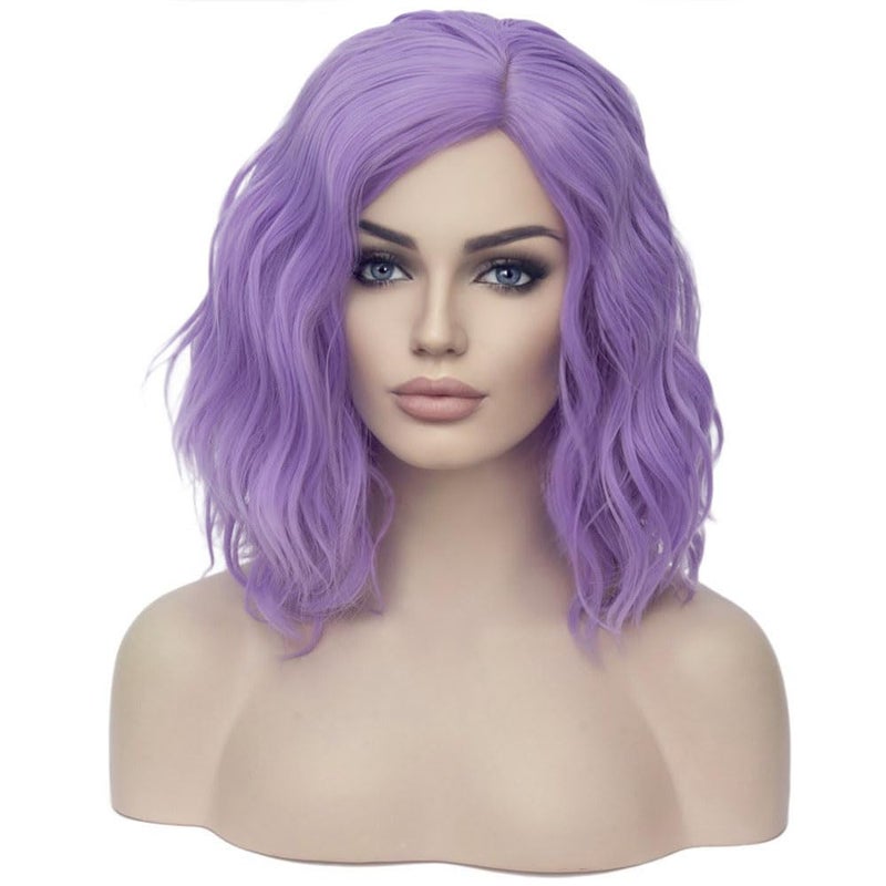 BERON Purple Short Wig for Women Girls Curly Bob Wavy Hair Wig Colored Body Heat Resistant Synthetic Cosplay Party Daily Wigs - Image 3