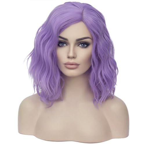BERON Purple Short Wig for Women Girls Curly Bob Wavy Hair Wig Colored Body Heat Resistant Synthetic Cosplay Party Daily Wigs - Image 1