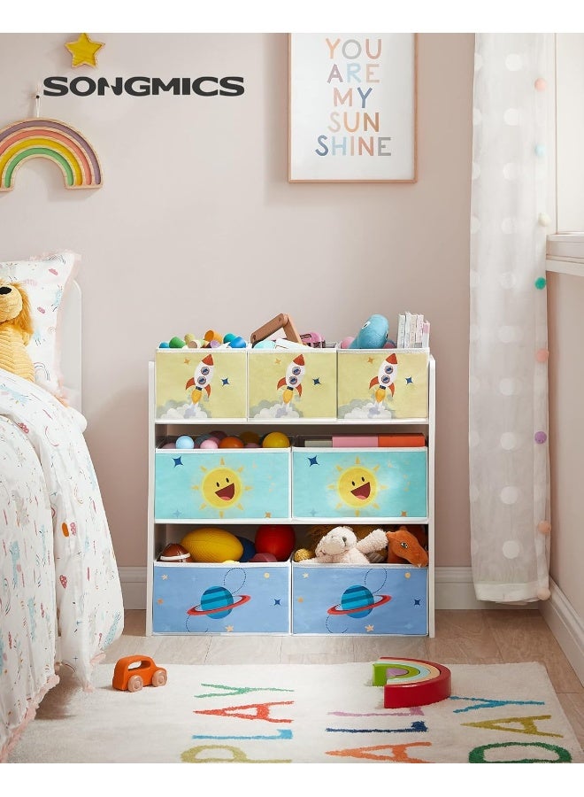 سونمجز رف غرفة الأطفال من SONGMICS مع 7 صناديق تخزين قابلة للإزالة – MDF وفولاذ، 4 صناديق كبيرة + 3 صناديق صغيرة من القماش، منظم ملون لغرف اللعب، 62.5 × 29.5 × 60 سم - Image 1
