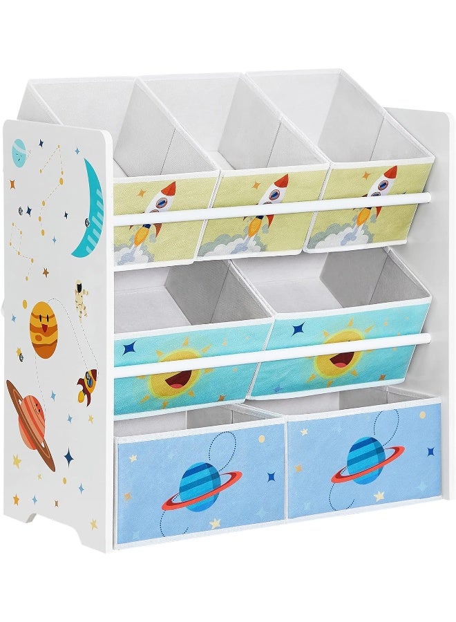 سونمجز رف غرفة الأطفال من SONGMICS مع 7 صناديق تخزين قابلة للإزالة – MDF وفولاذ، 4 صناديق كبيرة + 3 صناديق صغيرة من القماش، منظم ملون لغرف اللعب، 62.5 × 29.5 × 60 سم - Image 2