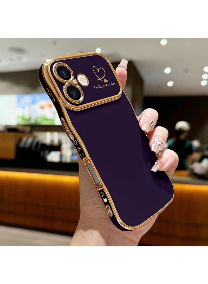 WRISTWISE Case Cover for iPhone 16 Plus, Cute Wave Frame Curly Shape with Love Heart Pattern Raised Camera Protection Cover Luxury Plating Shockproof Phone Case for iPhone 16 Plus, Purple - Image 2