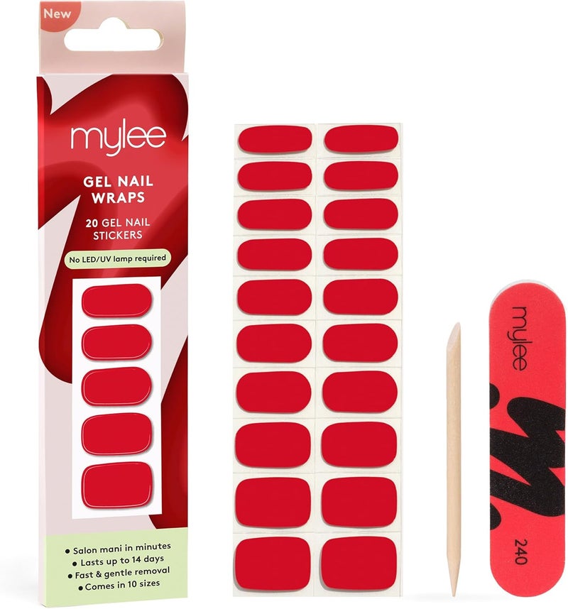 Mylee Gel Nail Wraps 10 PreCured Gel Stickers for Instant Mani No Lamp Needed ChipResistant Glossy Finish Lasts Up to 14 Days Easy to Apply Vegan CrueltyFree 0033 French Cancan