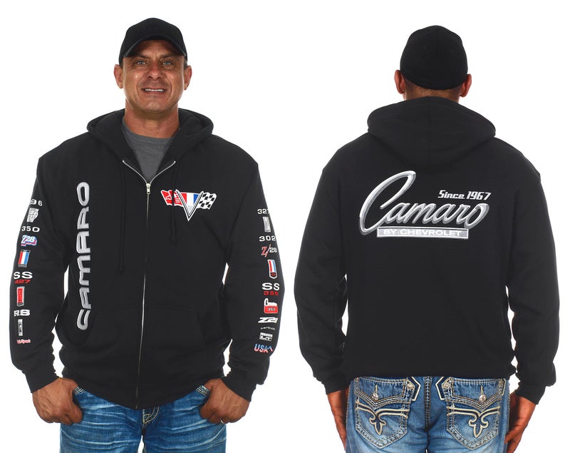 هودي بسحاب للرجال من JH Design بشعار شيفروليه كامارو - سترة سوداء بطباعة شاملة Sm3x XLarge CLG2black