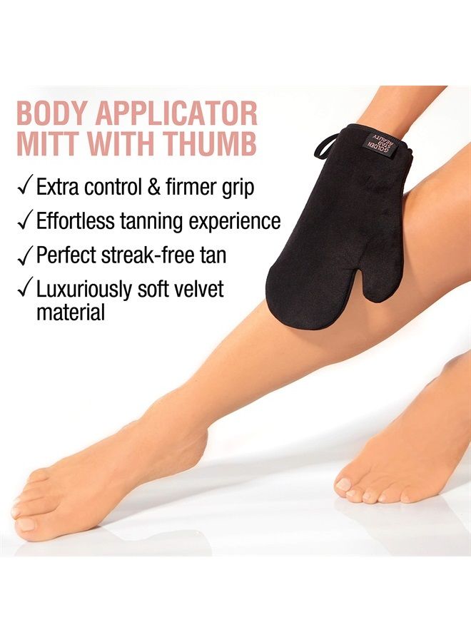 GOLDEN STAR BEAUTY Tanning Mitt Kit – Self Tanner Mitten for Body and Face w/Exfoliation Mitt – Sunless Tanning Mitt Applicator - Double Sided, Washable, Ultra Soft Tanning Gloves for Tan with No Streaks  - Image 3