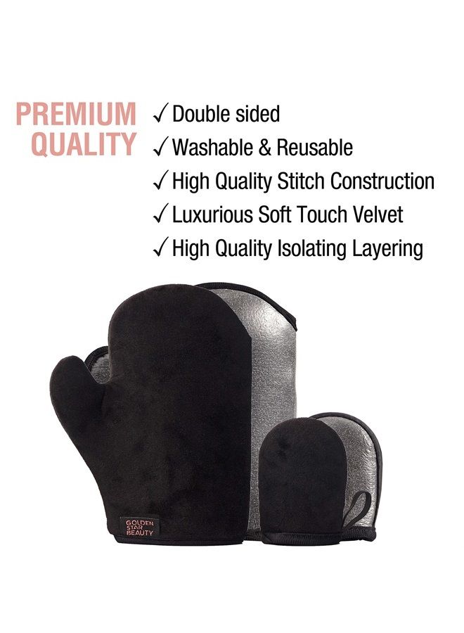 GOLDEN STAR BEAUTY Tanning Mitt Kit – Self Tanner Mitten for Body and Face w/Exfoliation Mitt – Sunless Tanning Mitt Applicator - Double Sided, Washable, Ultra Soft Tanning Gloves for Tan with No Streaks  - Image 2