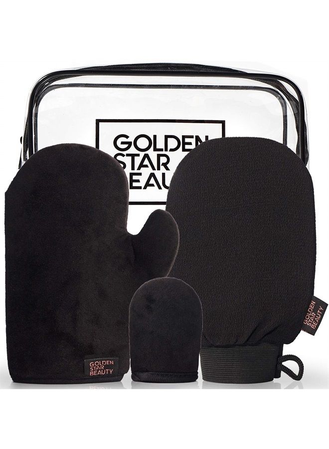 GOLDEN STAR BEAUTY Tanning Mitt Kit – Self Tanner Mitten for Body and Face w/Exfoliation Mitt – Sunless Tanning Mitt Applicator - Double Sided, Washable, Ultra Soft Tanning Gloves for Tan with No Streaks  - Image 1
