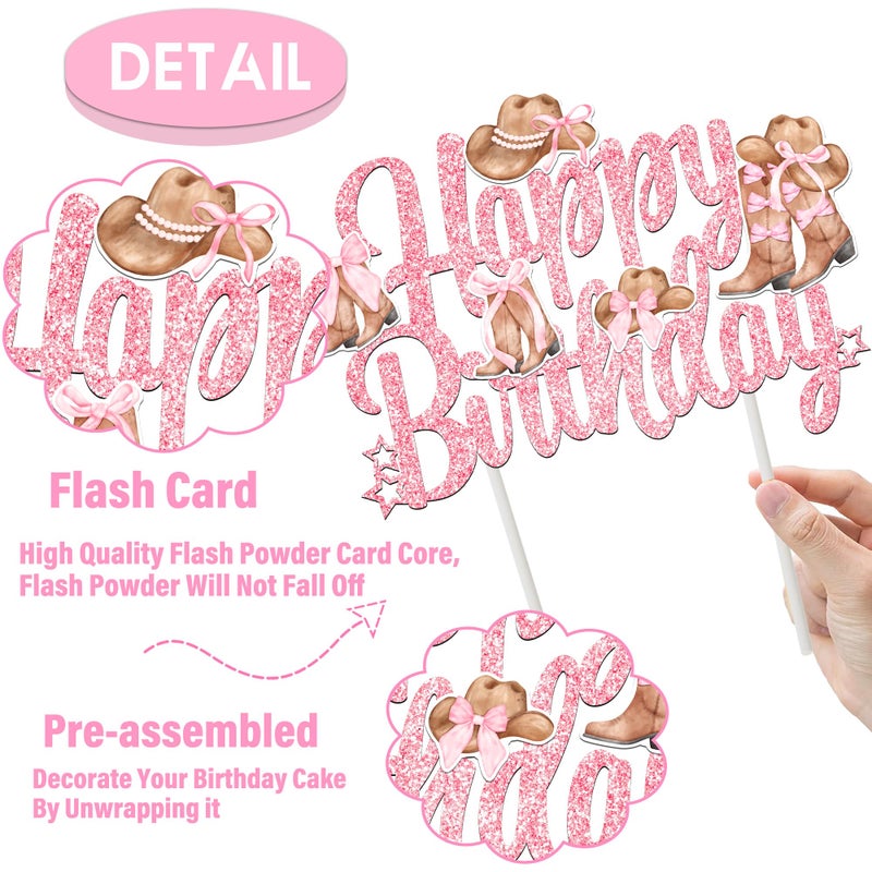 umoni Cowgirl Boots and Hat Cake Topper Coquette Cowgirl Birthday Decorations Western Pink Bow Cake Pick Wild West Rodeo Theme Cake Decoration for Girls Women Birthday Baby Shower Party - Image 3