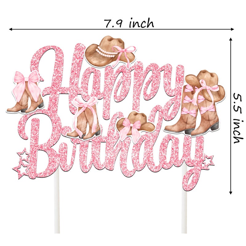 umoni Cowgirl Boots and Hat Cake Topper Coquette Cowgirl Birthday Decorations Western Pink Bow Cake Pick Wild West Rodeo Theme Cake Decoration for Girls Women Birthday Baby Shower Party - Image 4
