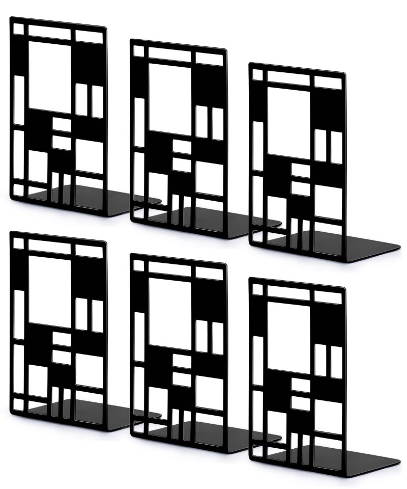INNÃ”PLUS Book Ends, Bookends, Book Ends for Shelves, Bookends for Heavy Books, Book Divider Decorative Holder, Metal Heavy Duty Bookend Black 3 Pair, Abstract Art Desgin Book Stopper Supports for Office, Home - Image 1