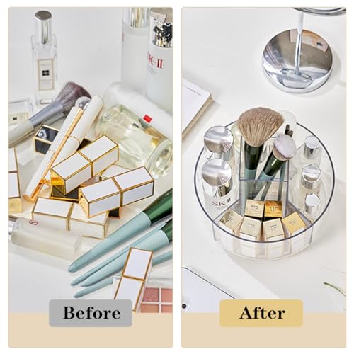 JIKIOU Acrylic Pen Holder, 360-Degree Rotating Pen Holder for Desk, Clear Desk Organizers and Accessories with 5 Compartments Pencil Organizer, Art Supply Storage Box Caddy for Office, Home - Image 4