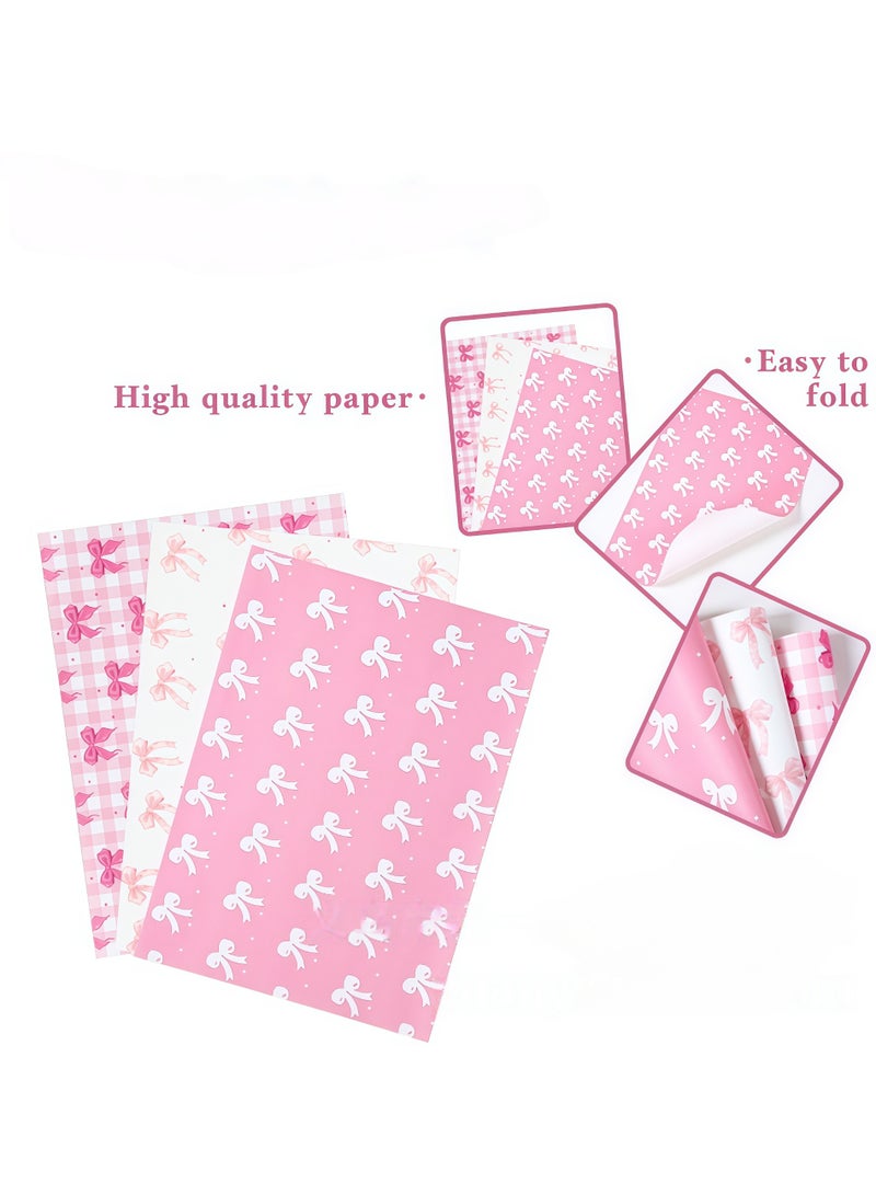 عالم البالونات مجموعة ورق تغليف هدايا مكونة من 6 أوراق بتصميم فيونكات، تتضمن ملصقات شرائط وشريط واشي. إنها مجموعة متينة لتغليف الهدايا، مناسبة لحفلات أعياد الميلاد، وعيد الحب، وحفلات الزفاف، وحفلات استقبال المولود، وحفلات توديع العزوبية، وحفلات التخرج، وغيرها. المقاس: 50 سم × 70 سم. - Image 4