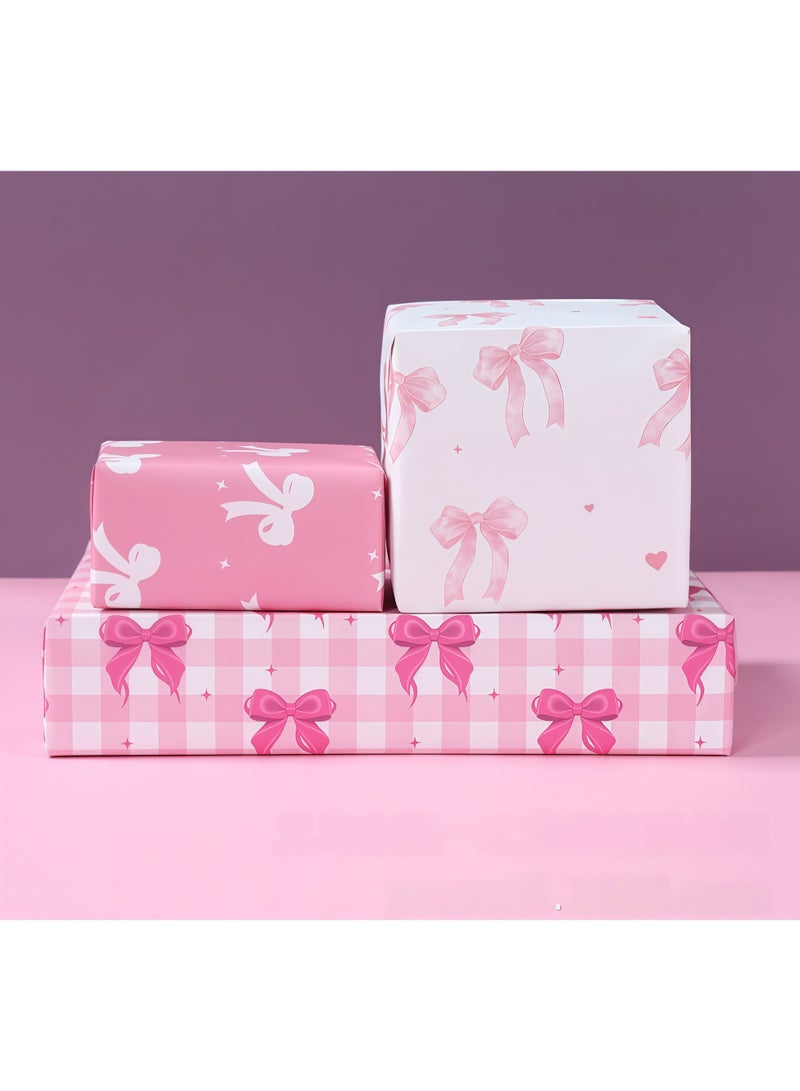 عالم البالونات مجموعة ورق تغليف هدايا مكونة من 6 أوراق بتصميم فيونكات، تتضمن ملصقات شرائط وشريط واشي. إنها مجموعة متينة لتغليف الهدايا، مناسبة لحفلات أعياد الميلاد، وعيد الحب، وحفلات الزفاف، وحفلات استقبال المولود، وحفلات توديع العزوبية، وحفلات التخرج، وغيرها. المقاس: 50 سم × 70 سم. - Image 1