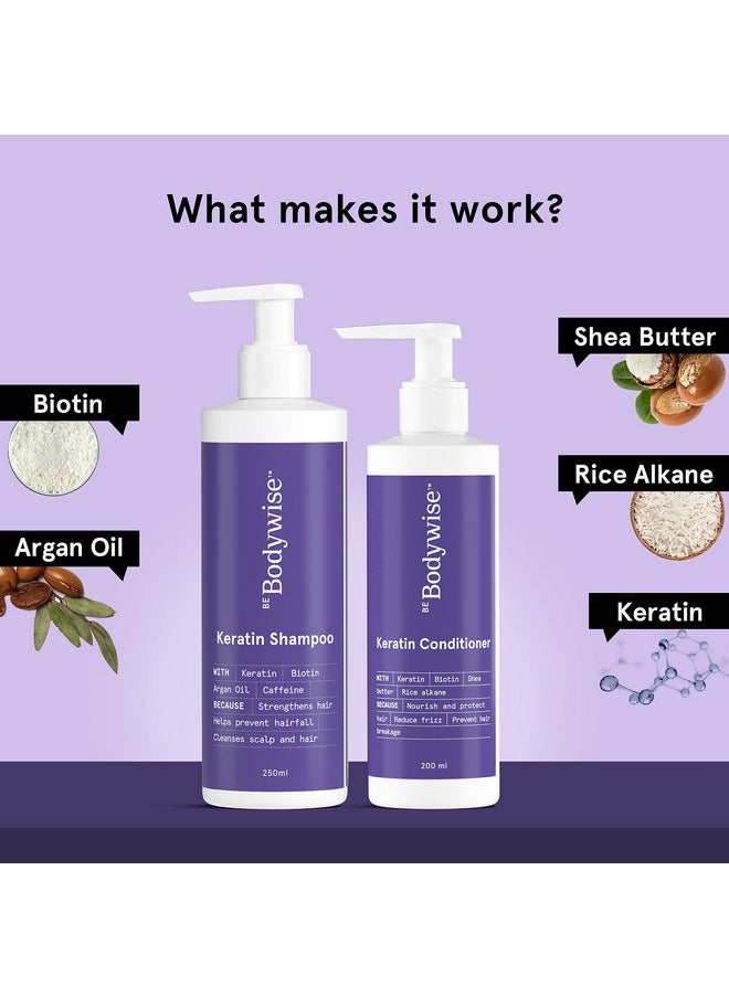 Be Bodywise - Keratin Hair Fall Control Shampoo & Conditioner | Ultra Smoothing Shampoo + Conditioner With Niacinamide, Biotin, Argon Oil, Shea Butter & Caffeine | Paraben & Sls Free, 450Ml. - Image 1