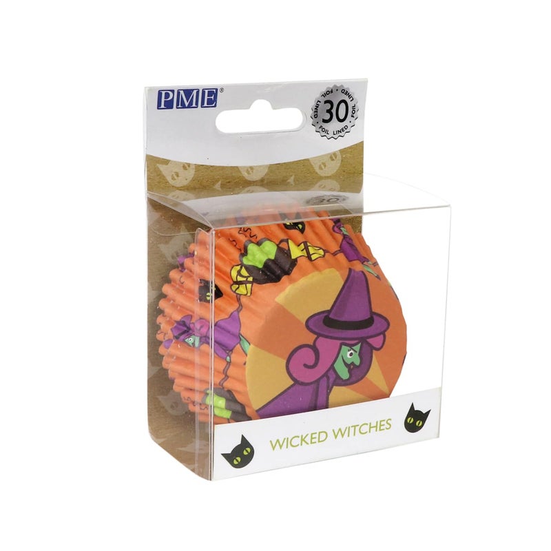 PME Halloween FoilLined Cupcake Cases  Wicked Witches Pack of 30 Pink Yellow Purple Multicolor Black Green