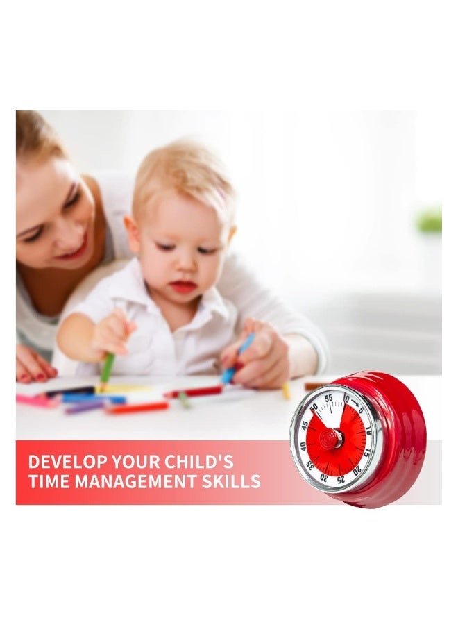 Mechanical Kitchen Countdown Timer with Magnetic Back 60-Minute Visual Timer for Kids, Toddlers, Teachers, Time Management Tool for Classroom, Study (Red) - Image 5