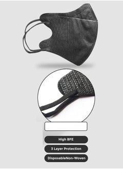 MALPURWALA 3D Protective Face Mask for Adults with Elastic Ear loop (20pcs/box) Classy Black  - Image 3