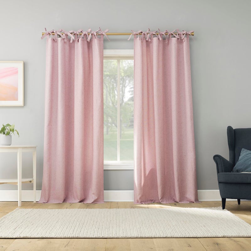 Sun Zero Roxy Generation Slub Texture Tacked Bow Semi-Sheer Tie Top Curtain Panel, 50" x 63", Pink - Image 5