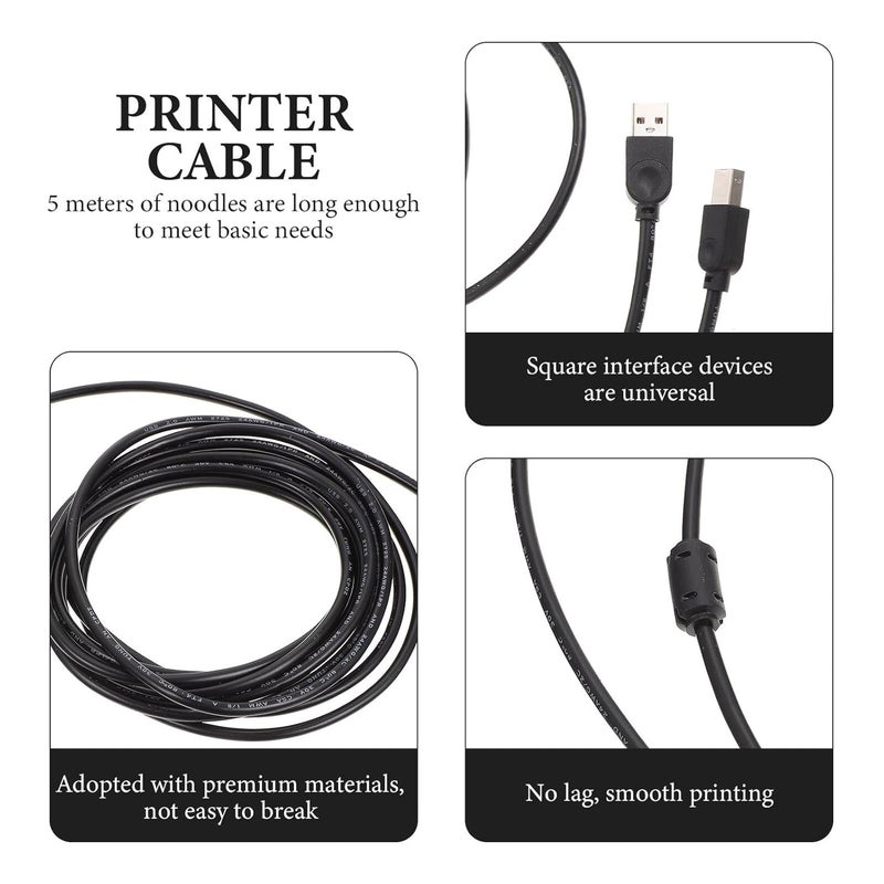كابل USB عالمي للطابعات KICHOUSE بنواة نحاسية، طوله 5 أمتار، لونه أسود، مناسب لآلات الطباعة والماسحات الضوئية في المكاتب، يتوافق مع أجهزة الكمبيوتر ويدعم تقنية USB 2.0 لنقل البيانات. - Image 5