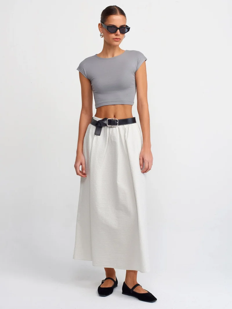 Dilvin 30528 Cotton and Modal Blend Crop Top-Grey