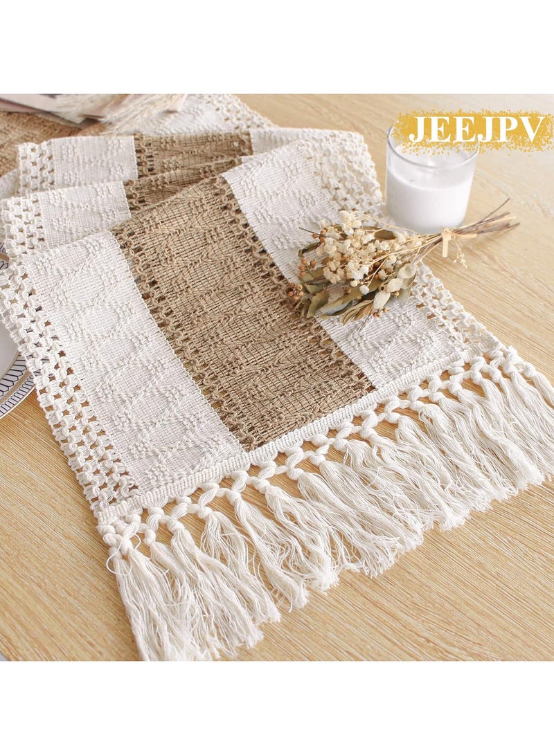 جيج بي في عداءة طاولة بوهو بطول 72 بوصة مع شرابات ديكور منزلية منزلية وكريمة ريفية وبنية مكرامية عداءة طاولة لتناول الطعام وغرفة نوم طفل وحمام زفاف ديكور (12×72 بوصة) - Image 1