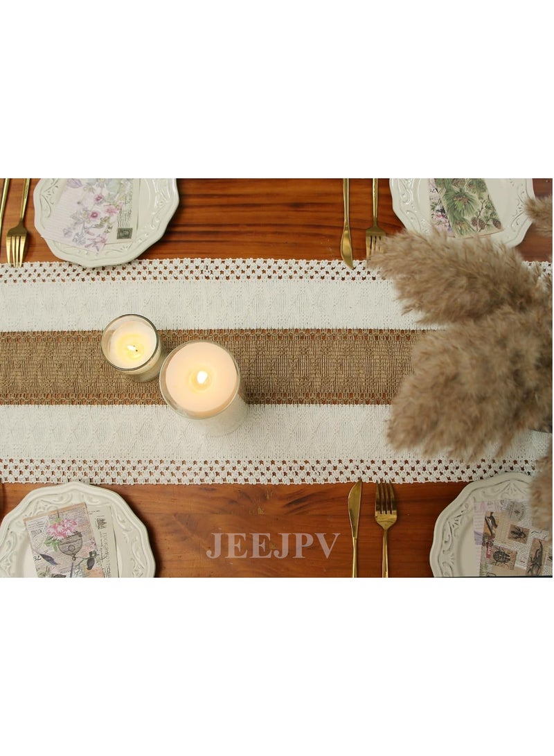 جيج بي في عداءة طاولة بوهو بطول 72 بوصة مع شرابات ديكور منزلية منزلية وكريمة ريفية وبنية مكرامية عداءة طاولة لتناول الطعام وغرفة نوم طفل وحمام زفاف ديكور (12×72 بوصة) - Image 5