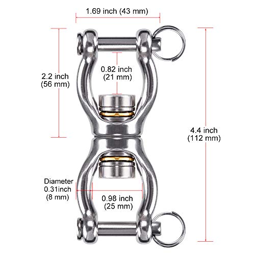 Dolibest SUS304 Silent Bearing Swing Swivel, Tire Swing Swivel with 2 Removeable Buckle for Web Tree Swing, Aerial Dance, Swing Yoga Swing Sets, 770LB Capacity - Image 4