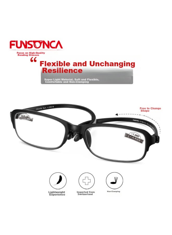Funsonca Anti-blue Light Ultra-light Imported Material Non-metal Reading Gl For Men And Women, Comfortable, Durable, Non-slip Eyegl, Black, 100 Degrees - Image 3