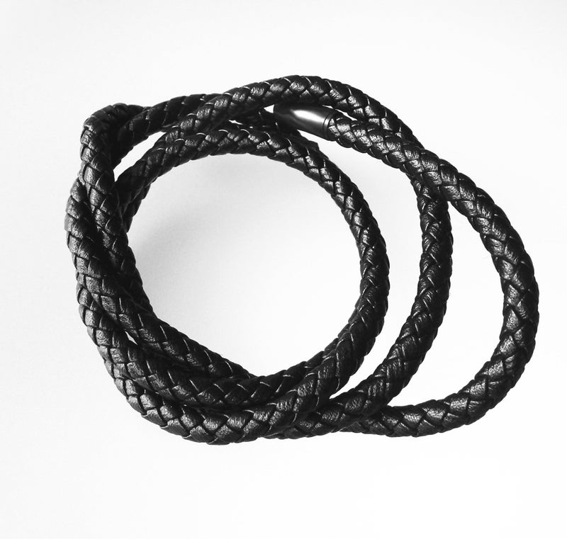 Glory Qin 3 Yards Round Folded Bolo Braided Genuine Leather Cord for Making Bracelet Jewelry Black 6mm