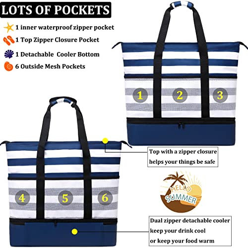 JIANYA Beach Bag Women Waterproof Sandproof Beach Tote Bags with Cooler Top Zipper Large Totes for Beach Pool Travel Daily - Image 4