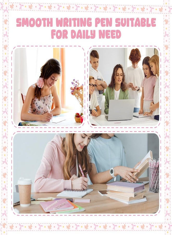 Jetec 60 Pcs Pink Bow Ballpoint Pens Sets Coquette Bow School Supplies for Girls Coquette Aesthetic Retractable Pens Pink Preppy Girly Stuff Cute Back to School Supplies Goodie Bag Fillers for Student - Image 5