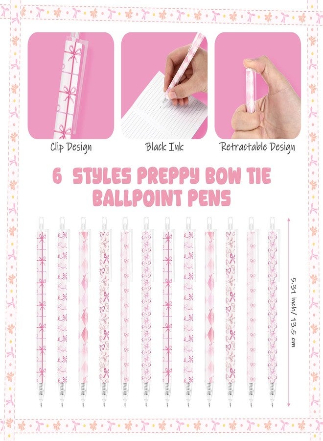 Jetec 60 Pcs Pink Bow Ballpoint Pens Sets Coquette Bow School Supplies for Girls Coquette Aesthetic Retractable Pens Pink Preppy Girly Stuff Cute Back to School Supplies Goodie Bag Fillers for Student - Image 2